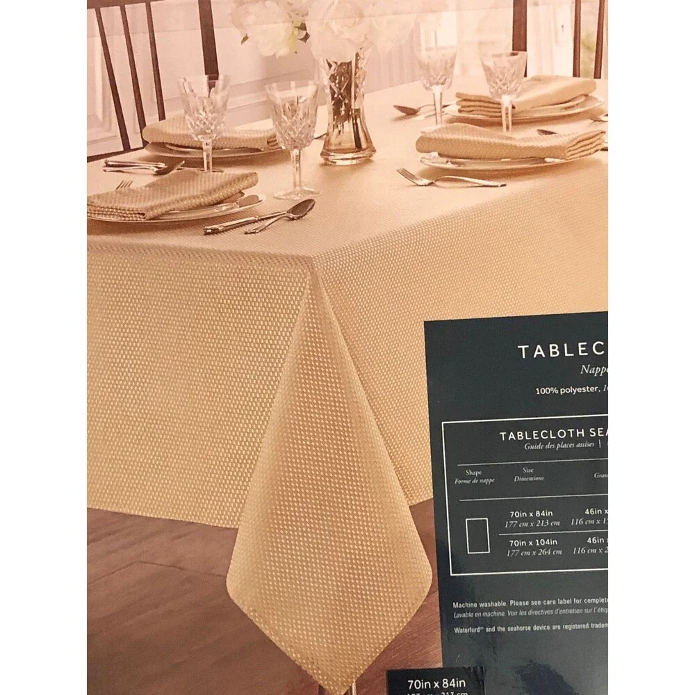 Waterford Super Luxury Crosshaven Tablecloth 70x84 Pearl Gold Christmas Holiday